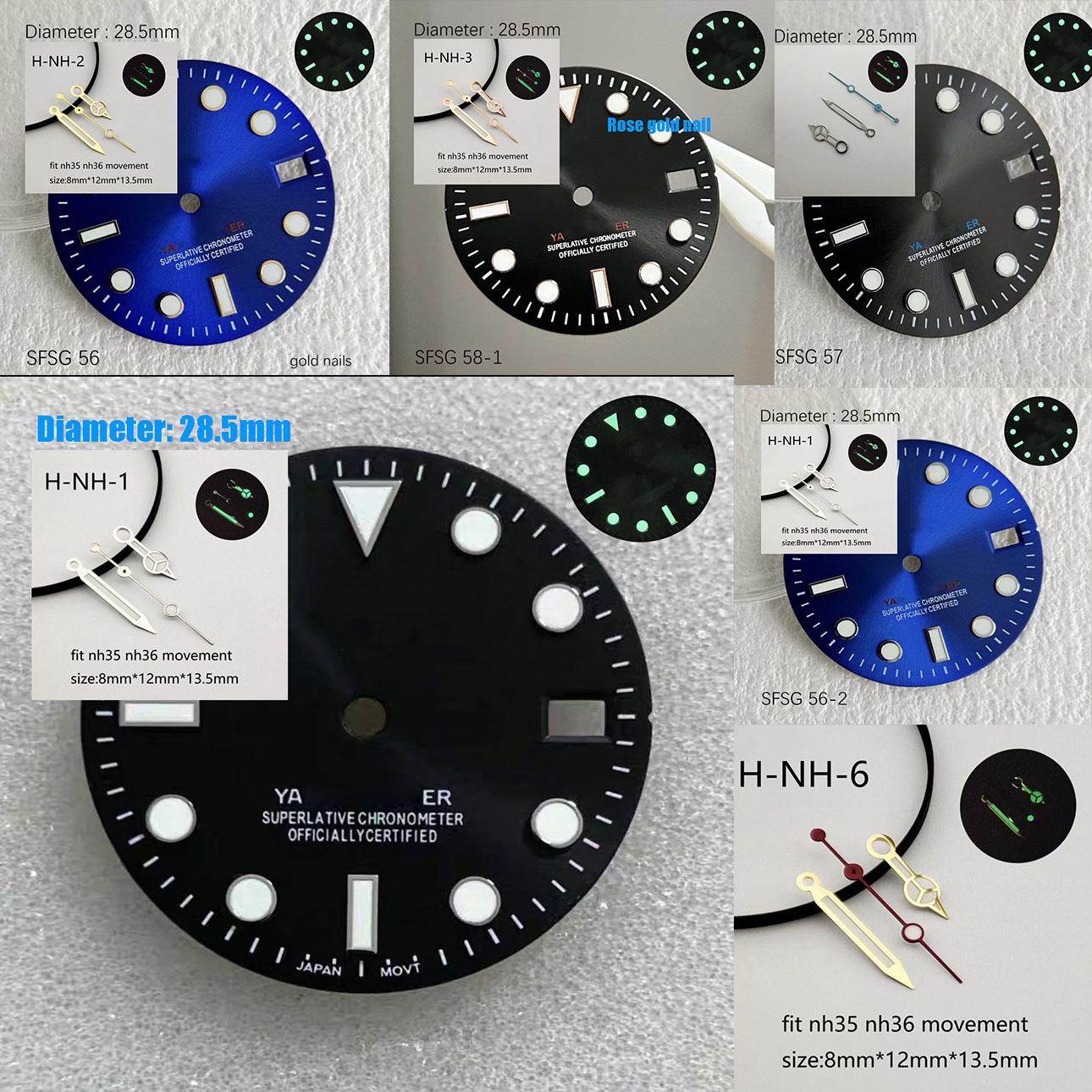 Reel Case - Heißer SUB 28,5mm NH35 Grün Leuchtendes