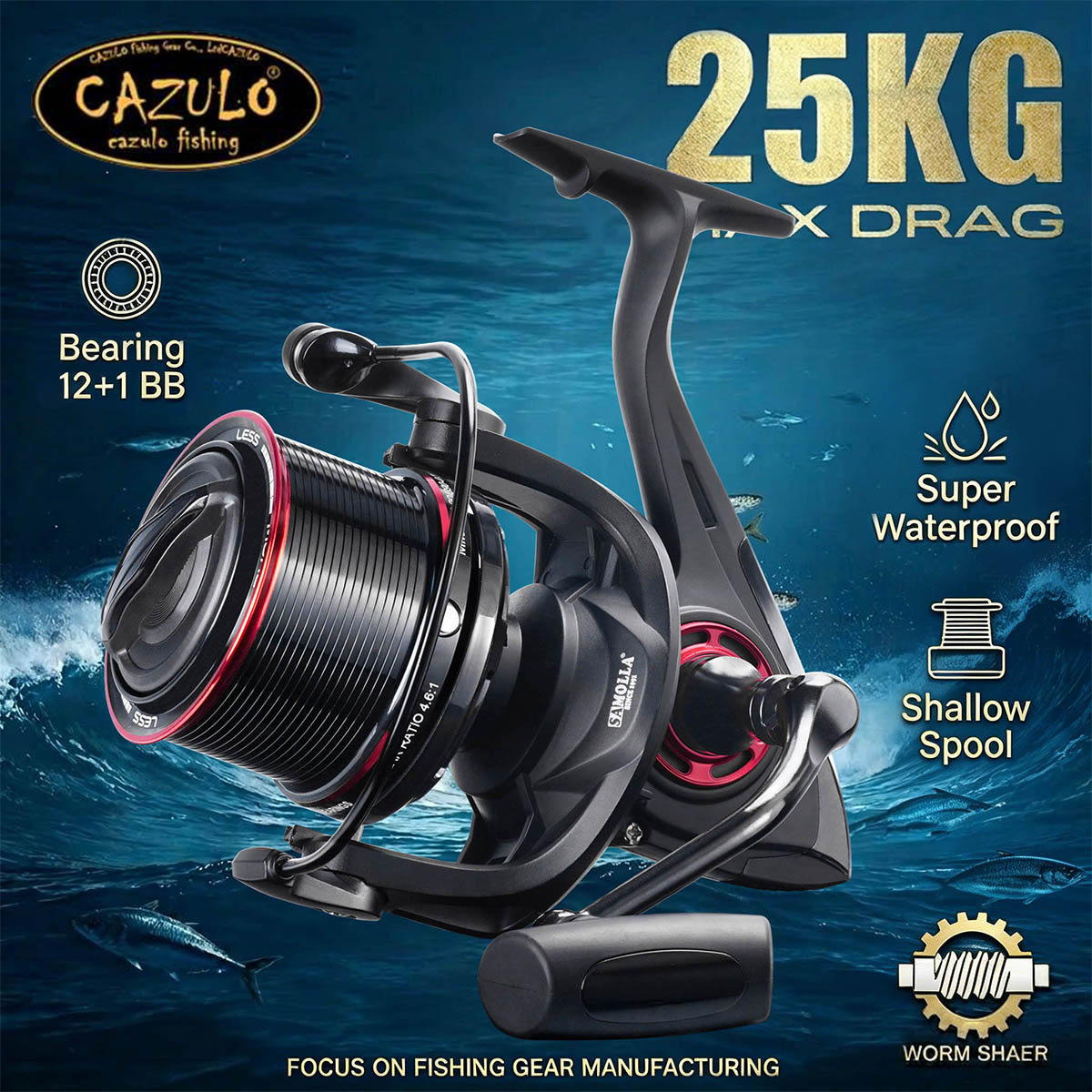 Surf Reel - CAZULO Long-Cast-Spinnrolle für Strand- und Salzwasser-Surfangeln,